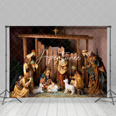 Aperturee - Aperturee Wood Manger Saint Jesus Birth Lamb Christmas Backdrop